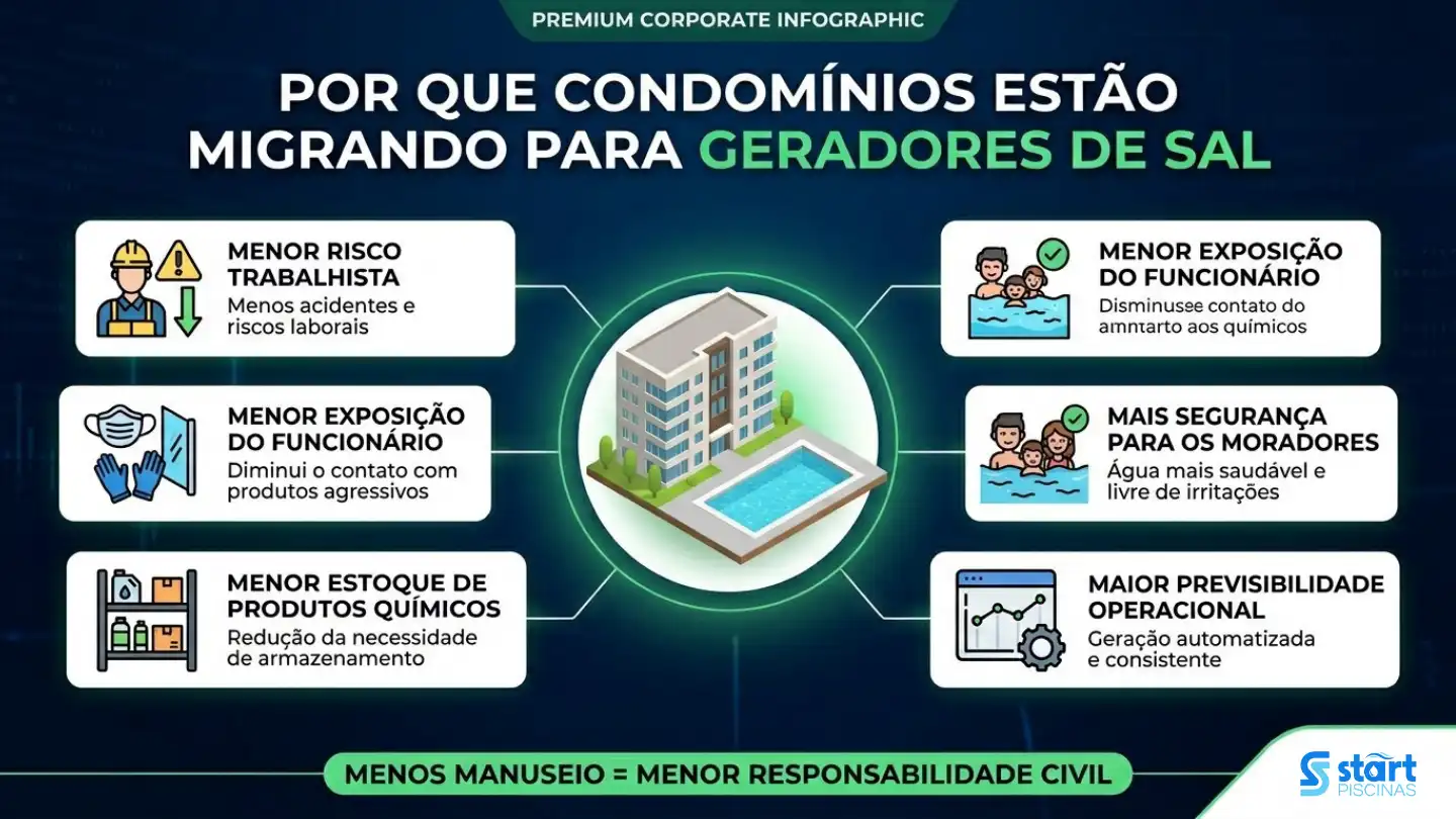 Benefícios do gerador de cloro a sal para condomínios e administradoras