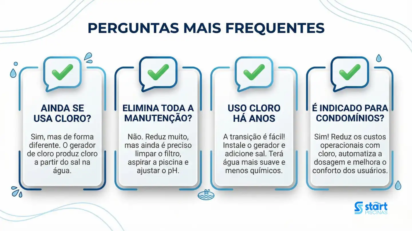 Perguntas frequentes sobre gerador de cloro a sal e segurança no tratamento da piscina