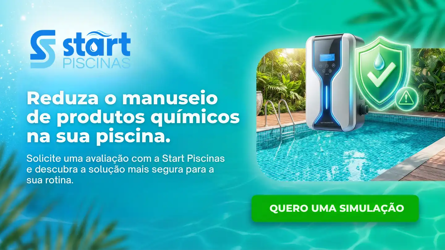 Chamada para reduzir o manuseio de produtos químicos na piscina com apoio da Start Piscinas