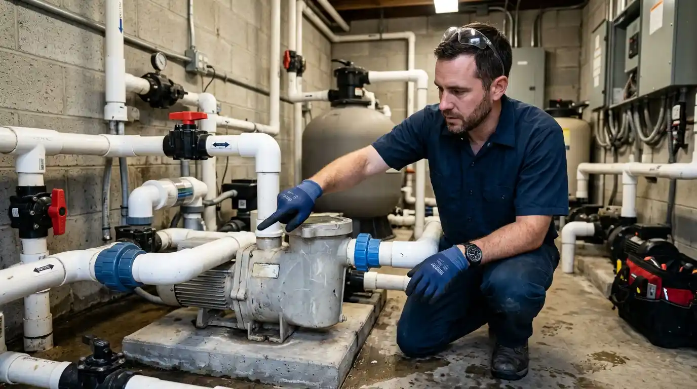 Infográfico com os 8 sinais de que a bomba de piscina está com problema