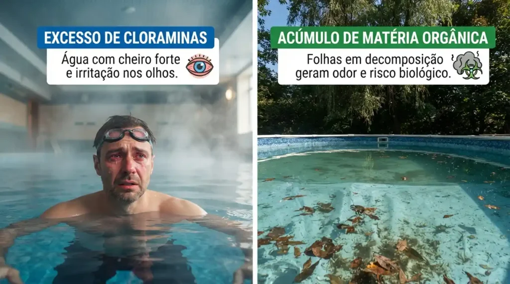 Comparativo De Piscina Com Excesso Decloro E Com Materia Organica | Start Piscinas - Limpeza e Manutenção de Piscinas em São Paulo