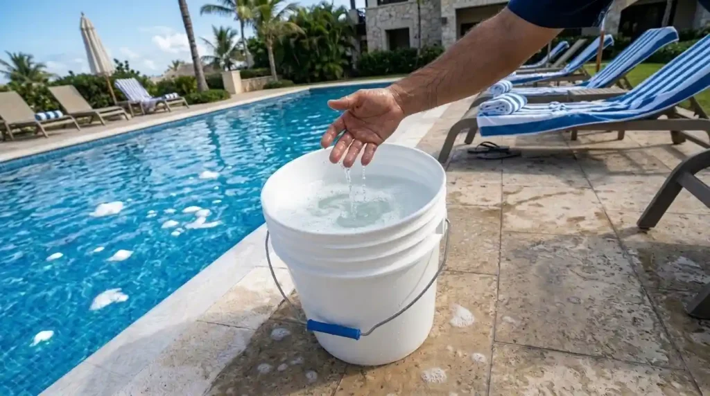 Teste Do Balde Espuma Na Piscina | Start Piscinas - Limpeza e Manutenção de Piscinas em São Paulo