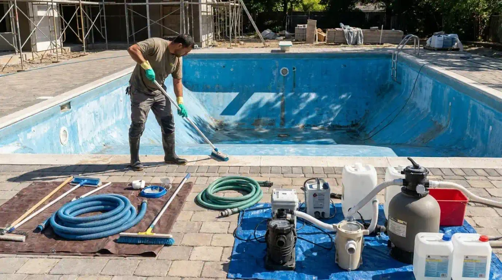 Tecnico Realizando Manutencao | Start Piscinas - Limpeza e Manutenção de Piscinas em São Paulo